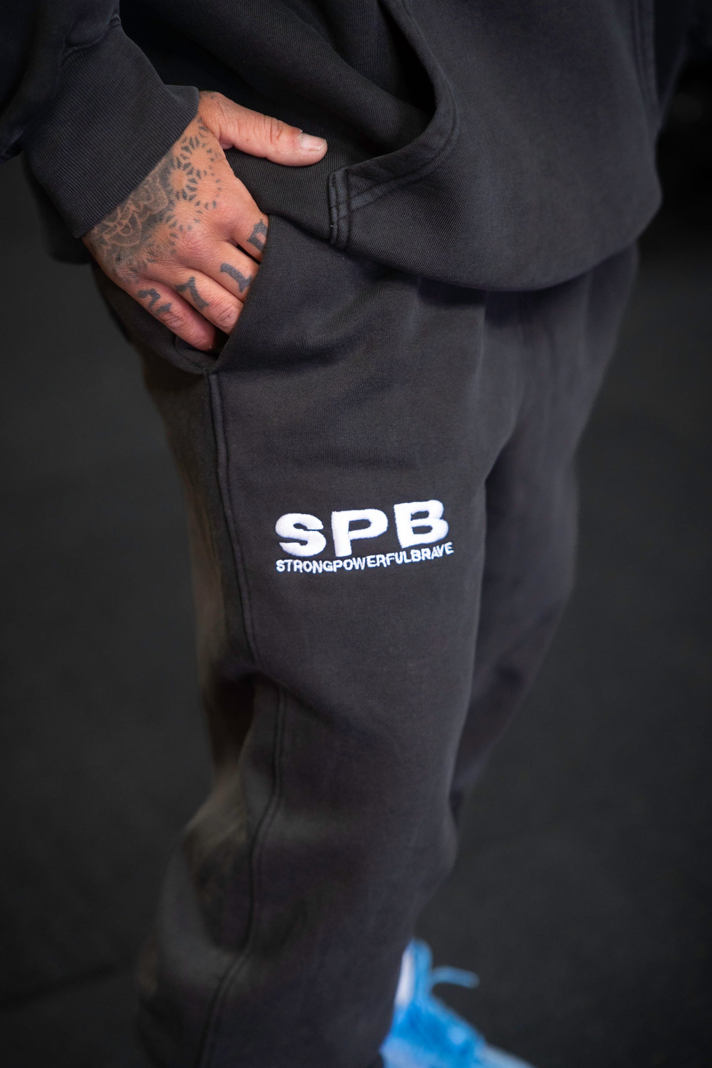 Close-up of person wearing SPB bottoms.